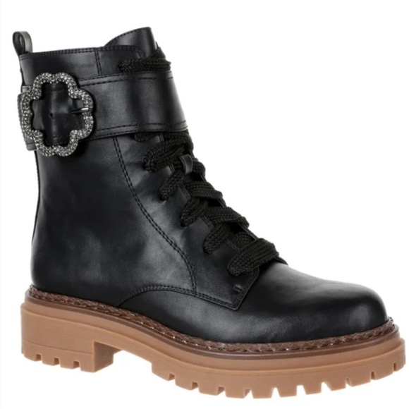 NEW Sam & Libby SAMANTHA Women’s Faux Leather Black Combat Boots Size 8.5 - Picture 1 of 11